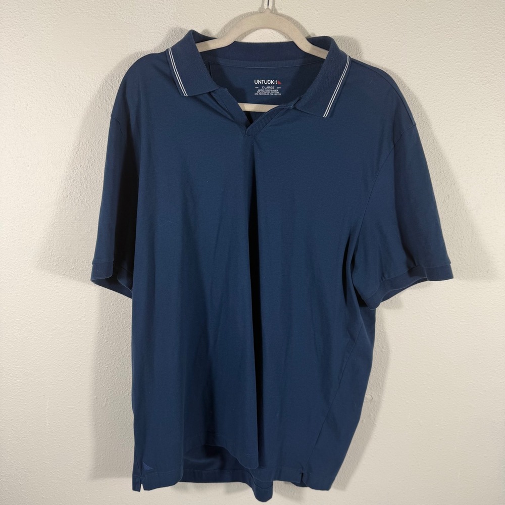 UNTUCKit Mens Navy Blue Short Sleeve Collared Polo Shirt XLarge Logo EUC‎